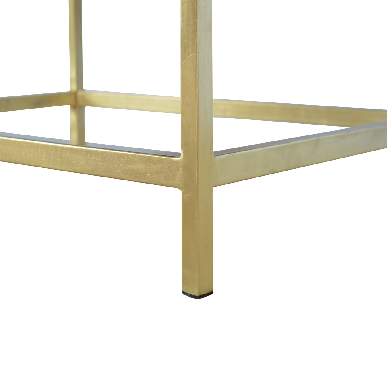 Rechteckiger Couchtisch mit goldenem Fuß und Holzplatte
