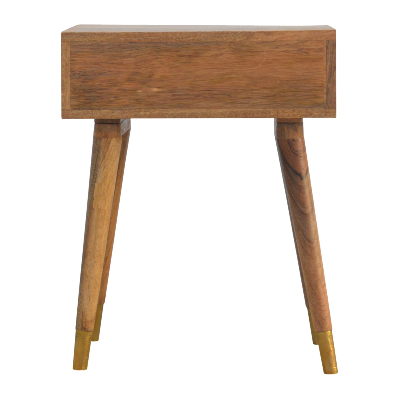 Oak-ish Gold Brass Inlay and Wood Bedside Table