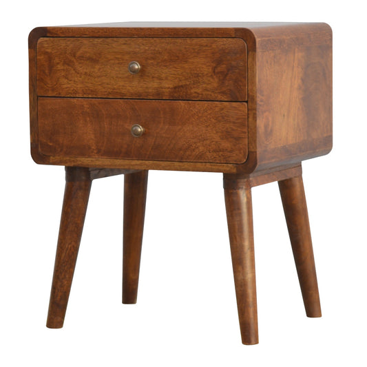 Curved Chestnut Mid Century Bedside Table