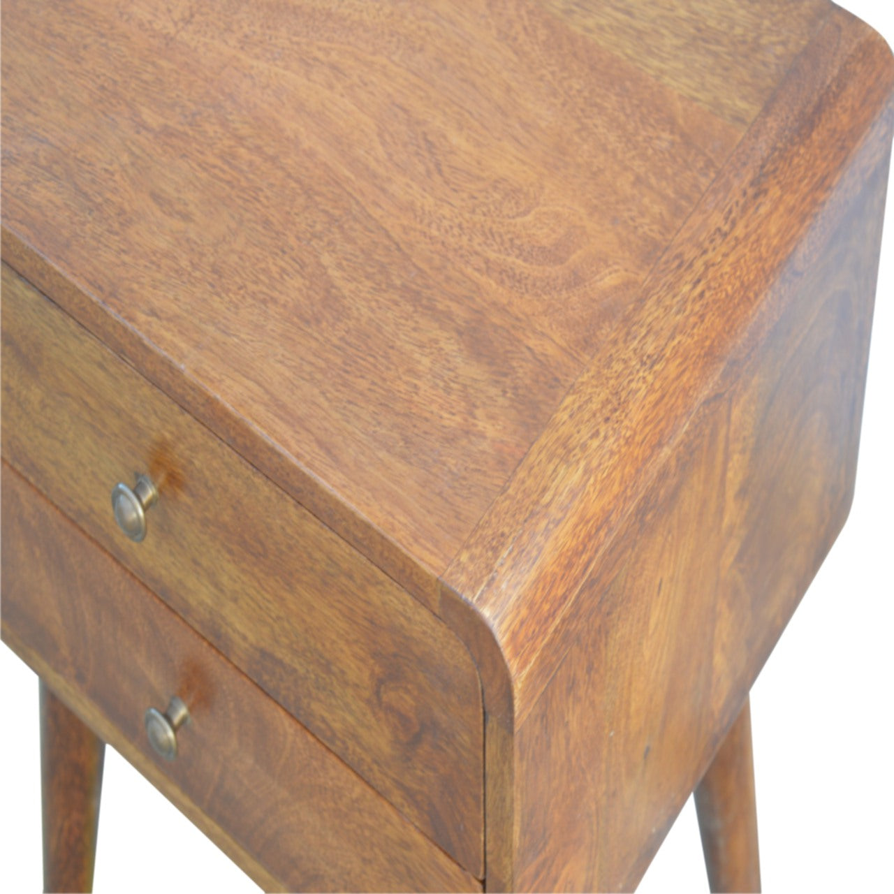 Curved Chestnut Mid Century Bedside Table