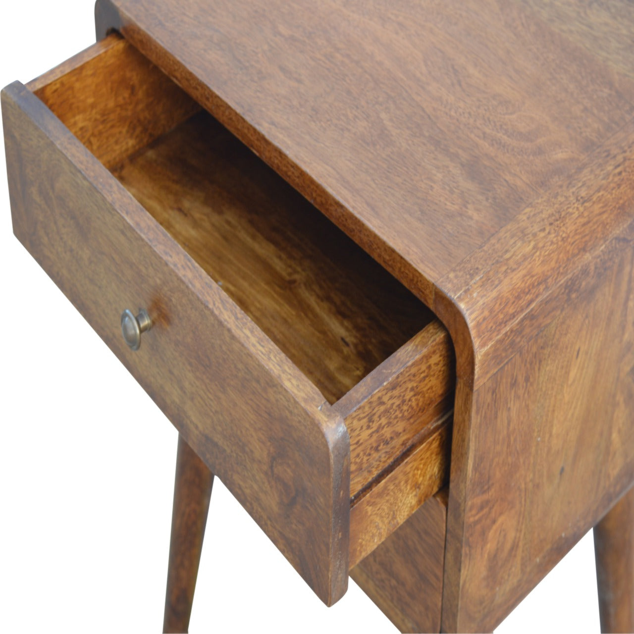 Curved Chestnut Mid Century Bedside Table