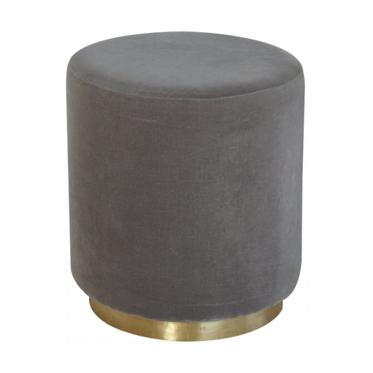 Grey Velvet Footstool with Gold Base