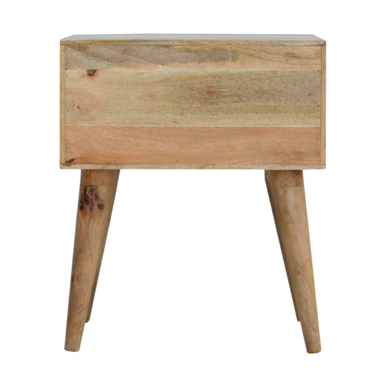 Sleek White and Wood Carved Bedside Table