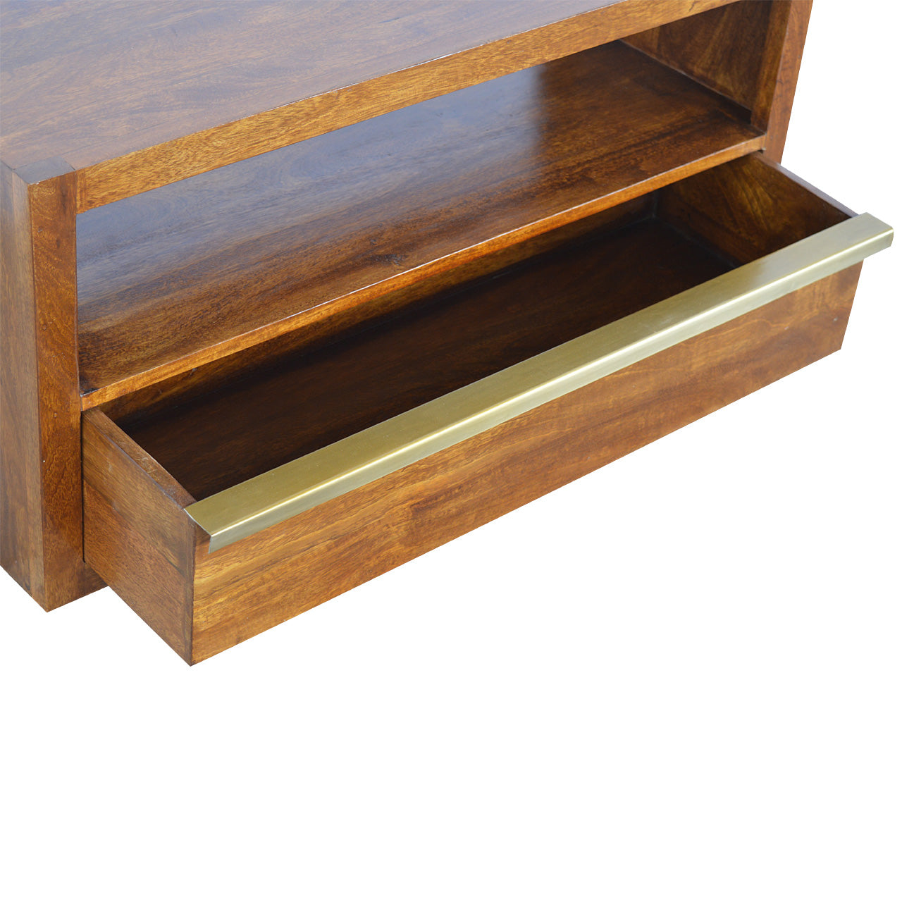 Mid Century Chestnut Media Unit with Gold Bar