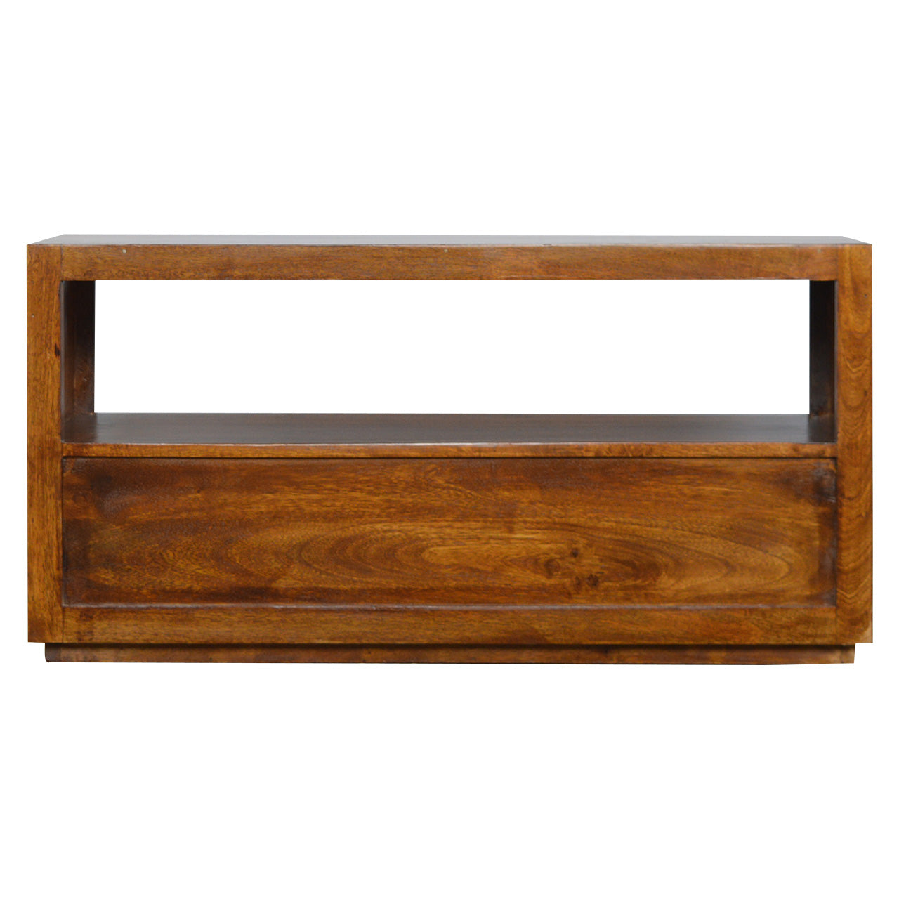Mid Century Chestnut Media Unit with Gold Bar