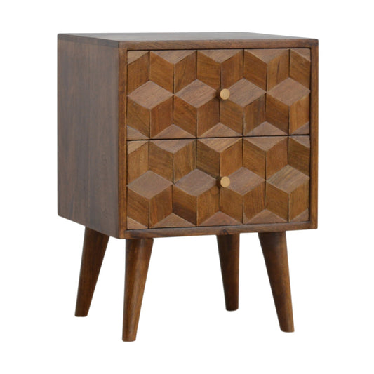 Chestnut Cube Carved Bedside Table