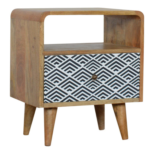 Monochrome Print Bedside Table with Open Slot