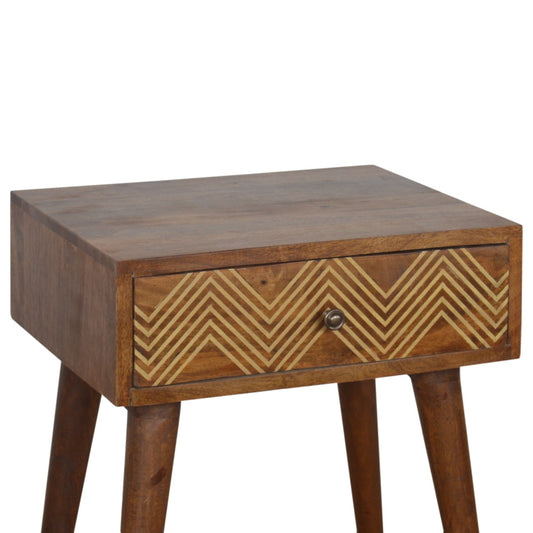 Brass Inlay Chevron Bedside Table