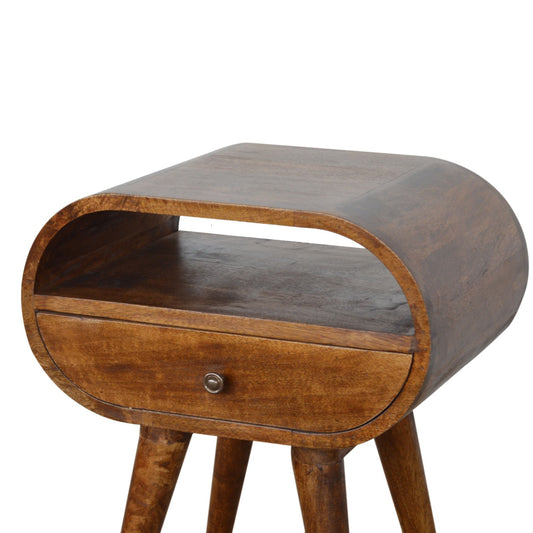 Chestnut Circular Bedside Table with Open Slot