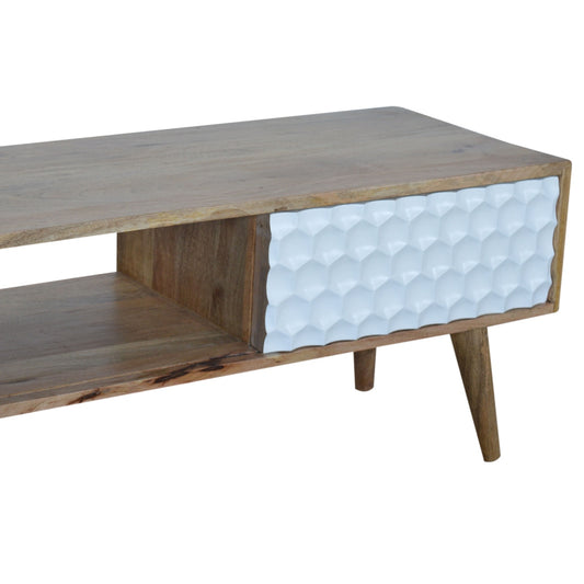 Honeycomb Carved Wood and White Coffee Table