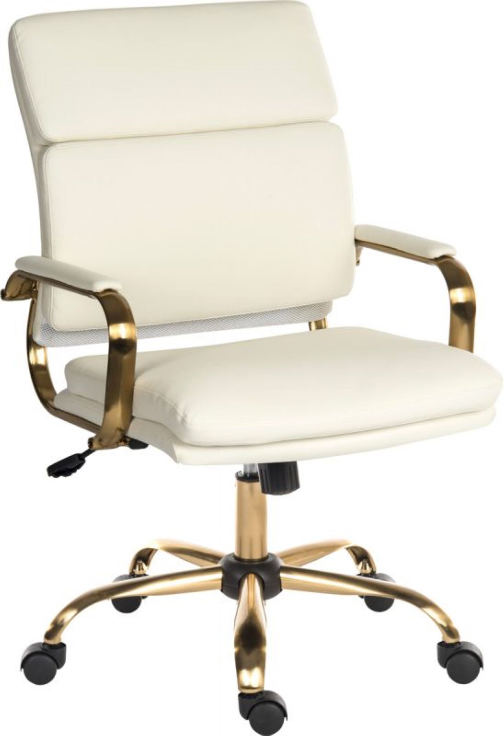 Retro/Vintage executive office chair in cream faux leather with gold base