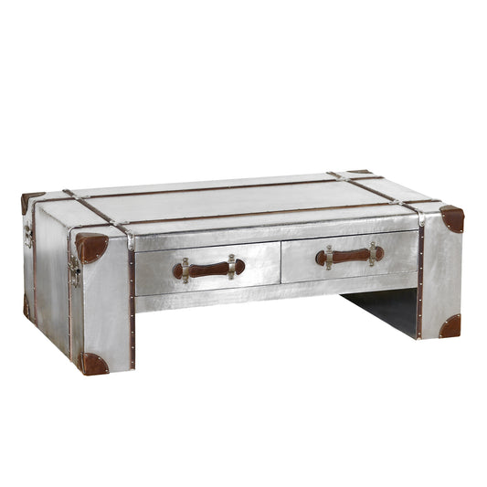 Industrial Aluminium Coffee Table with two drawers - Silver