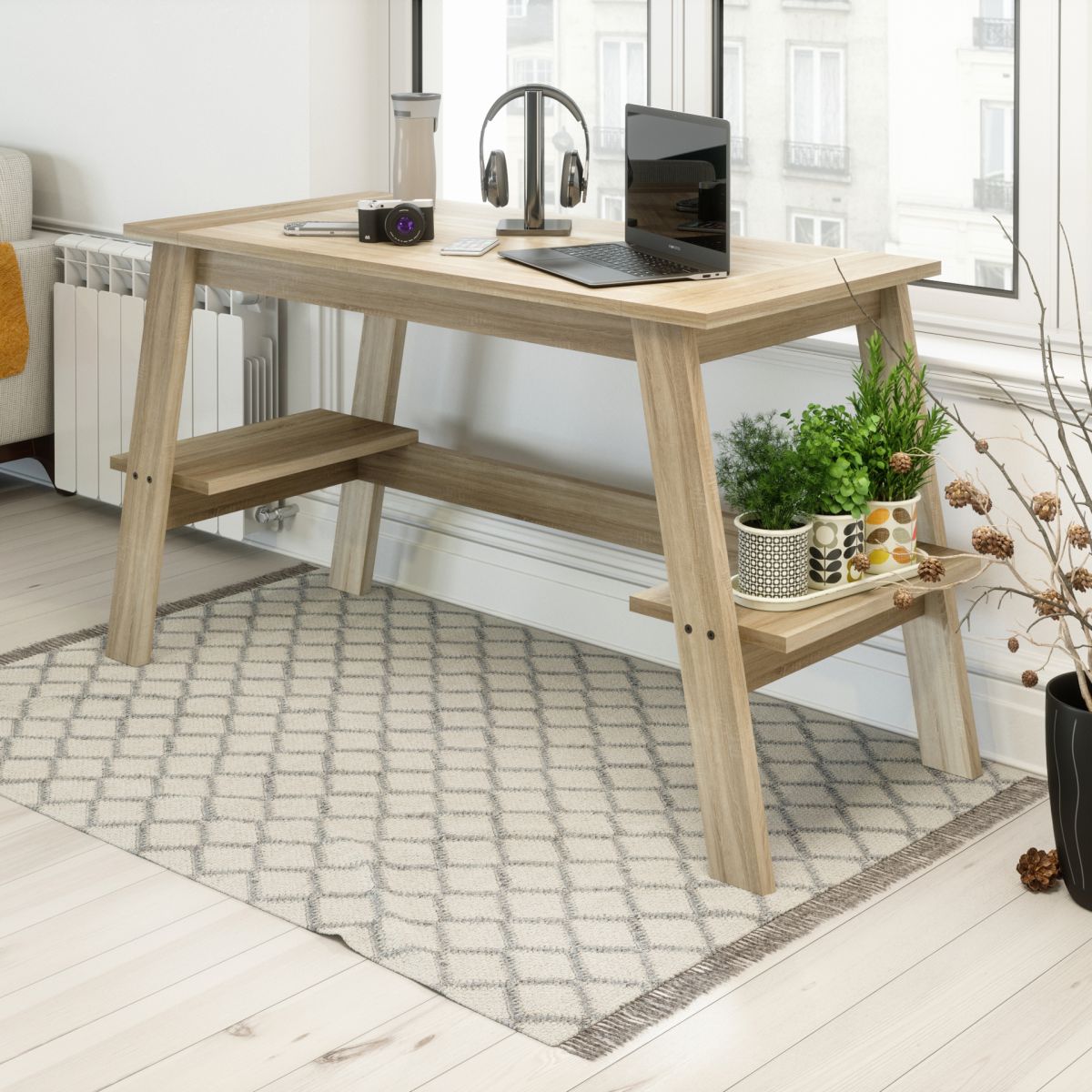 Trestle light oak office desk