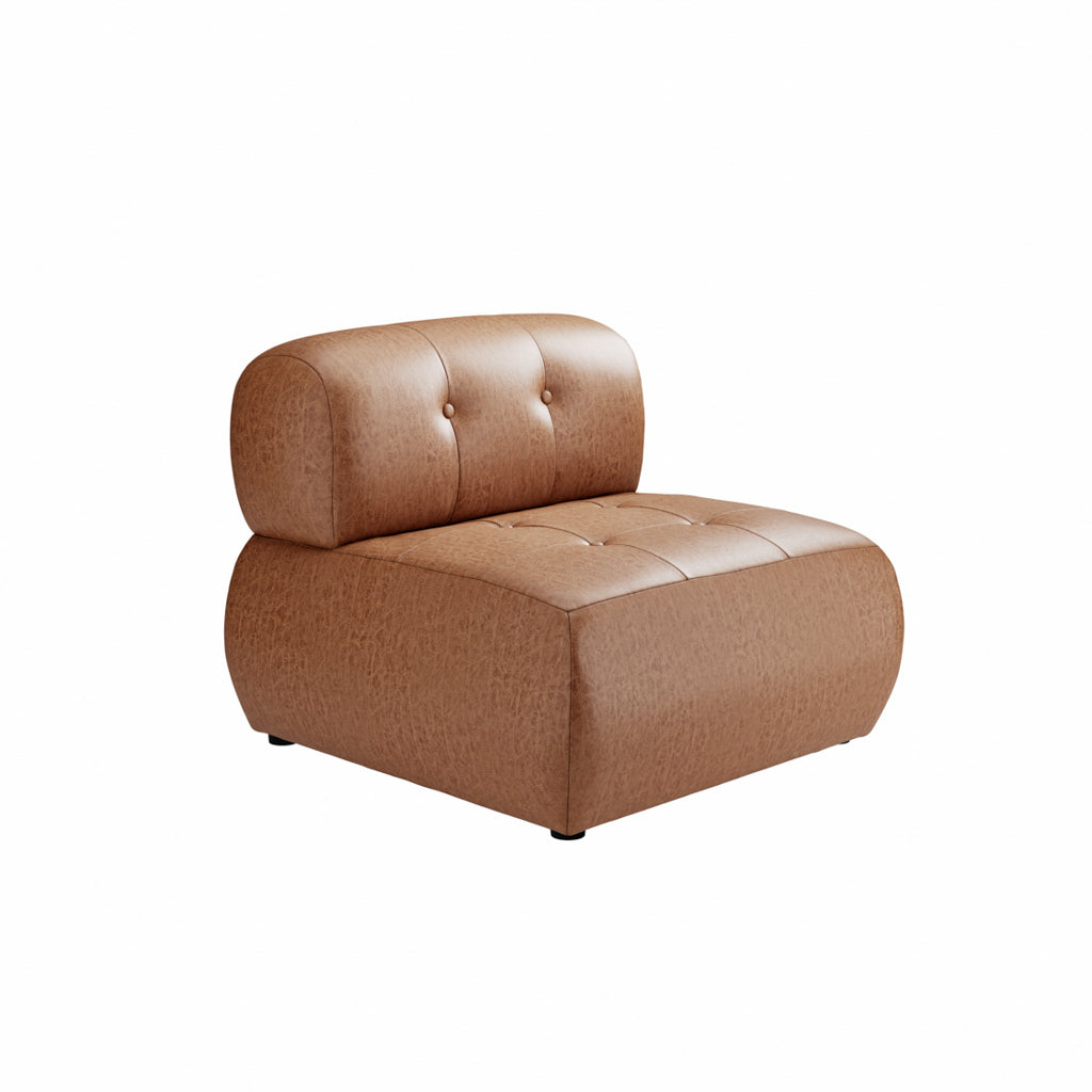 Tan leather tufted armchair