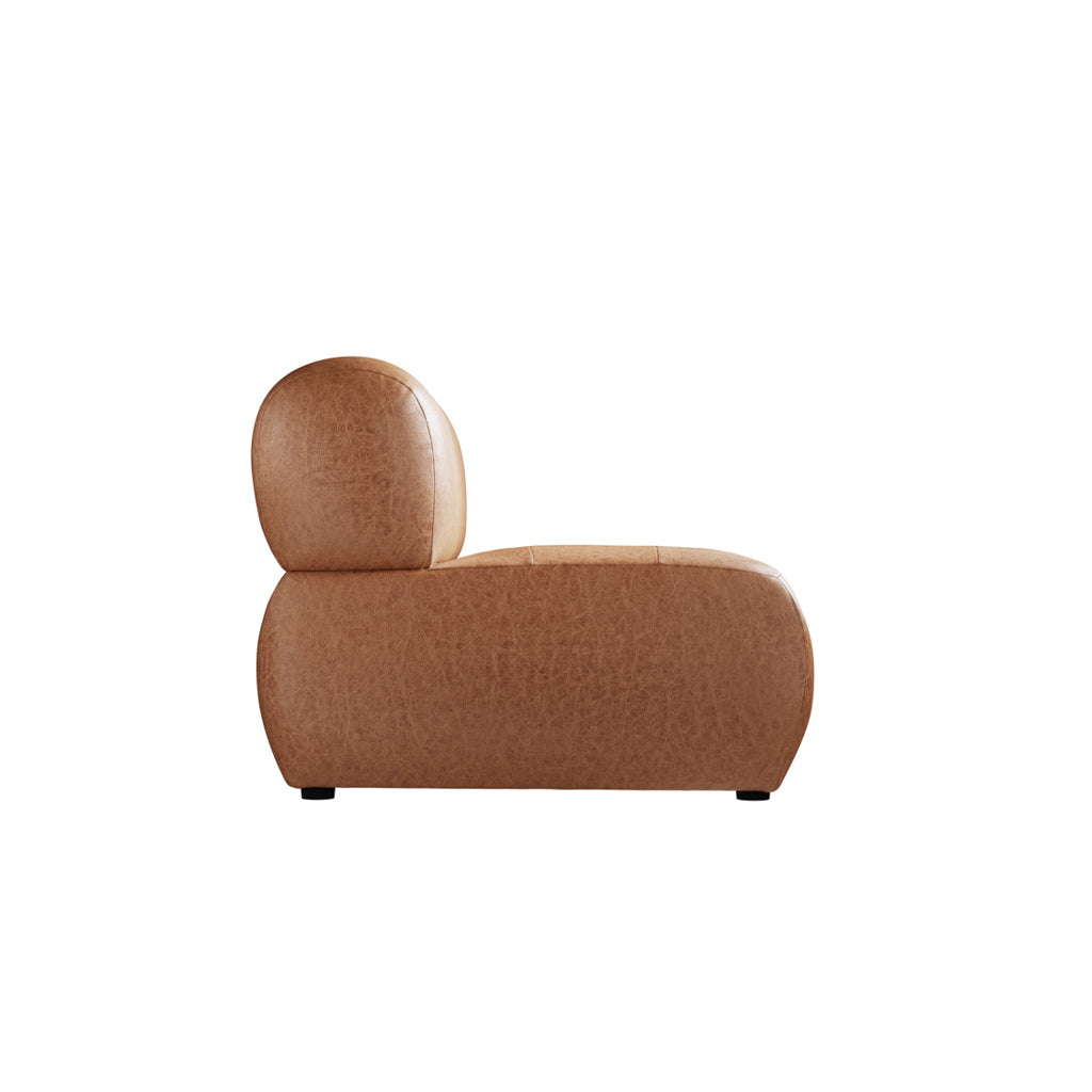 Tan leather tufted armchair