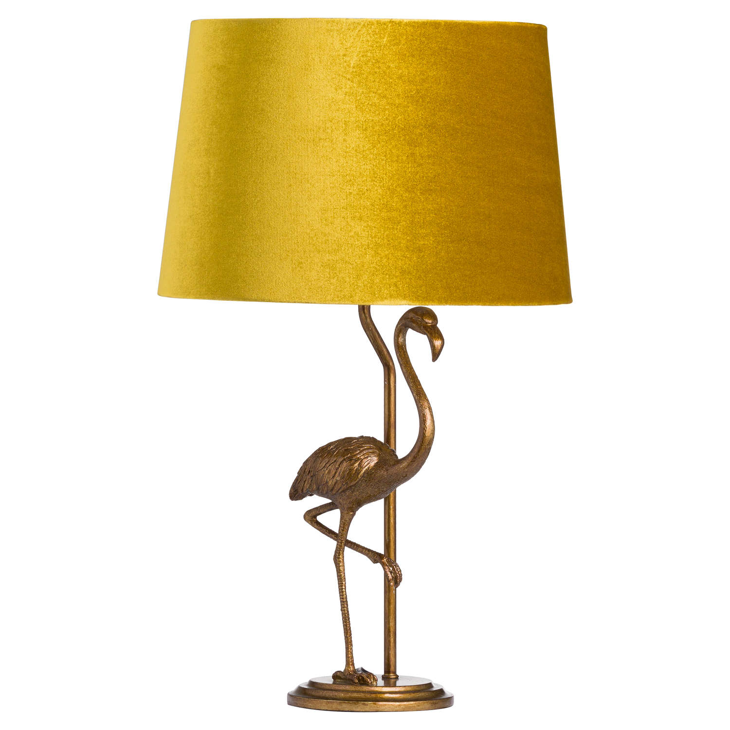 Flamingo table lamp with mustard velvet shade 