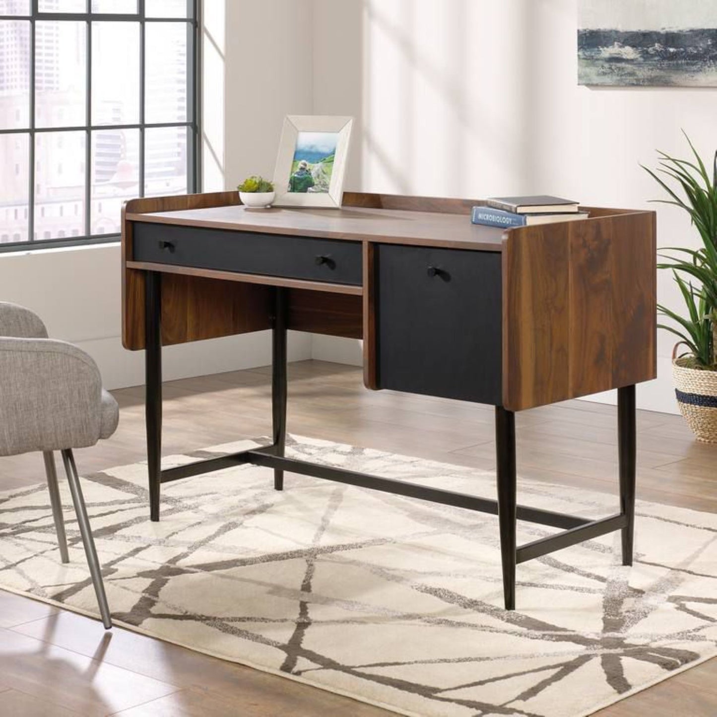 Mid Century style compact desk in Walnut finish- Office desk