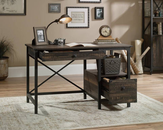 'Wrought Iron' style desk with vintage effect Carbon Oak finish