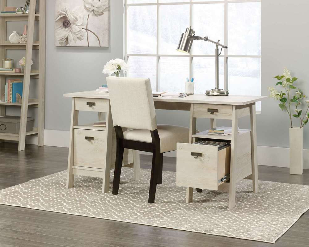 Trestle style executive desk in Chalked Chestnut finish