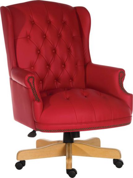 Elegant Super large button-tufted red leather executive armchair