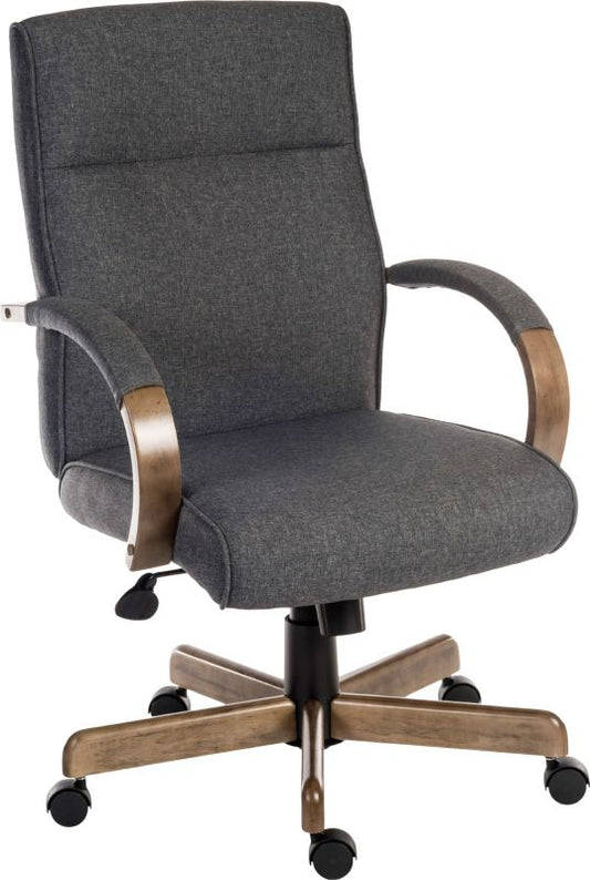Executive grey fabric armchair with matching padded arm covers