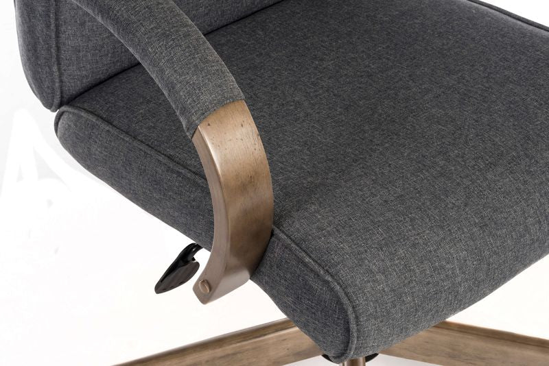 Executive grey fabric armchair with matching padded arm covers