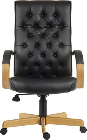High Back Executive Traditional Style Office Chair With Wooden Base