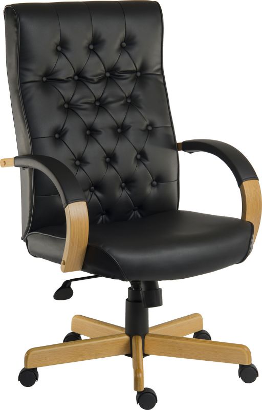 High Back Executive Traditional Style Office Chair With Wooden Base