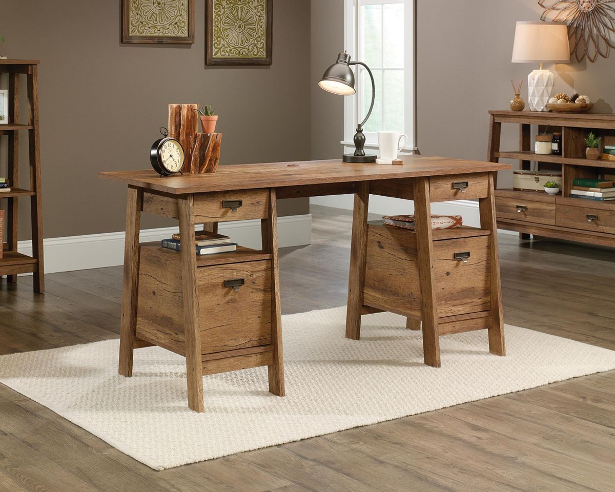 Executive Vintage Trestle Desk in Oak Finish