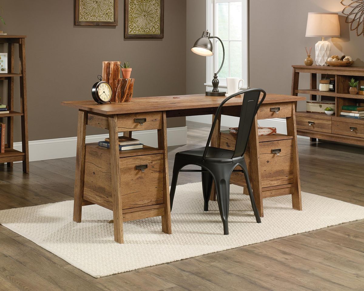 Executive Vintage Trestle Desk in Oak Finish