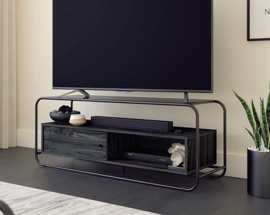 METRO RETRO STYLE BLACK METAL AND WOOD TV STAND