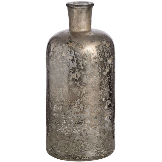 Antique Silver Effect Glass Bottle Vase