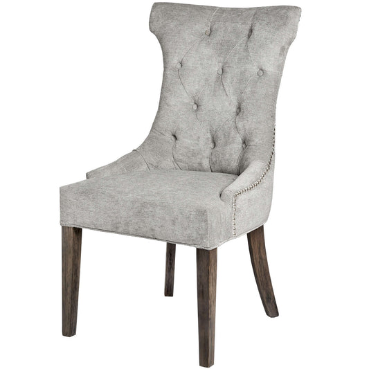 Silver High Wing Ring Backed Buttoned Dining Chair