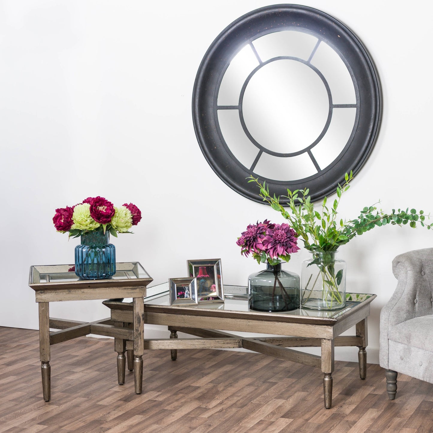 Astor Wood and Glass Side Table With Mirror Detailing