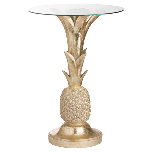 Gold Pineapple Side Table With Round Glass Top