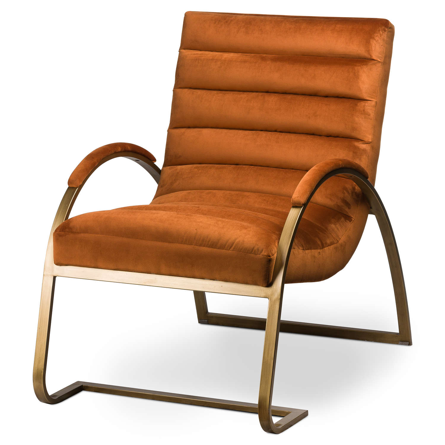 Burnt Orange Velvet And Brass Ribbed Ark Chair
