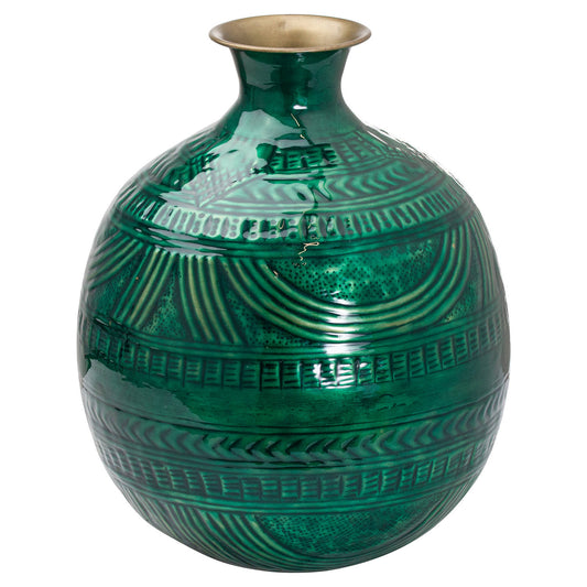 Aztec Collection Brass Embossed Ceramic Dipped Squat Vase