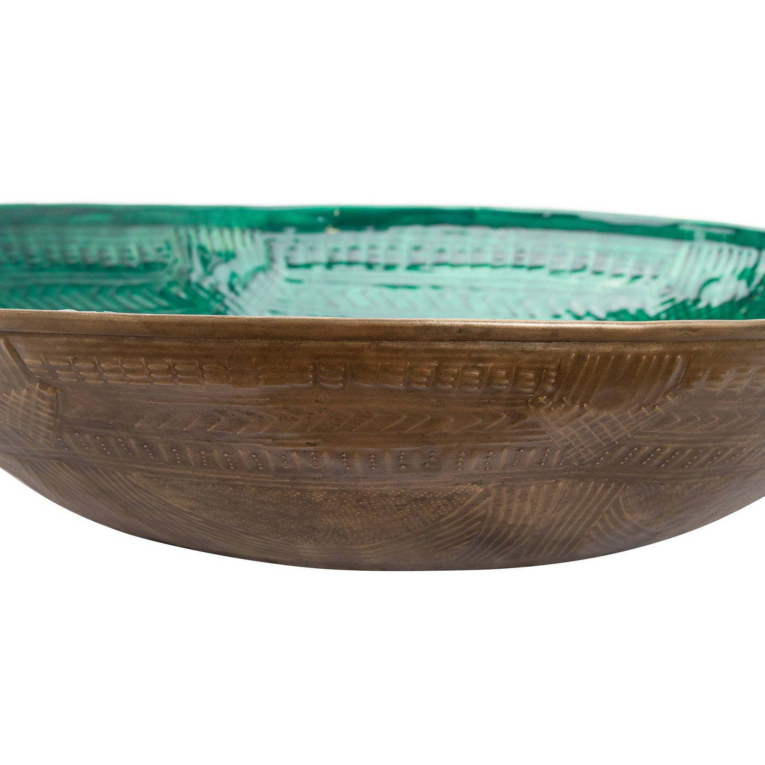Emerald Green Brass Embossed Ceramic Dipped Bowl