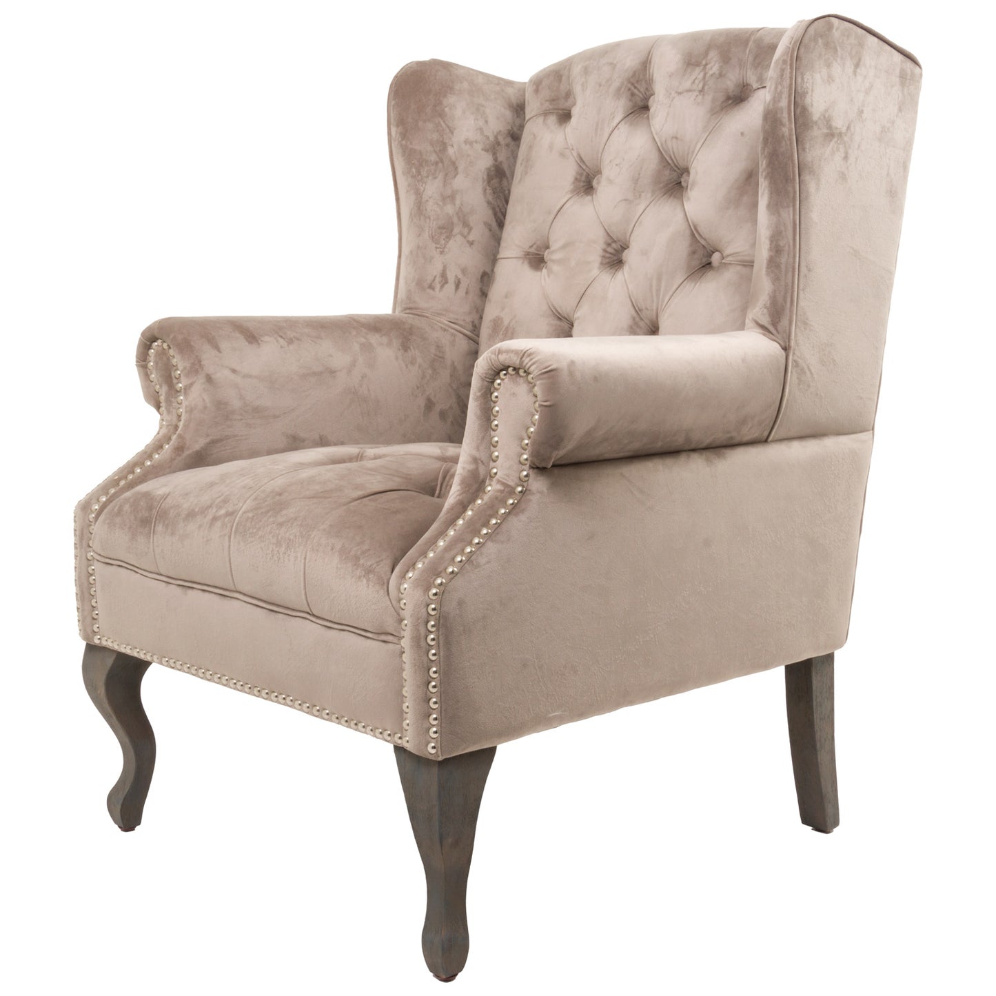 Chelsea Neutral Velvet Buttoned Wing Chair