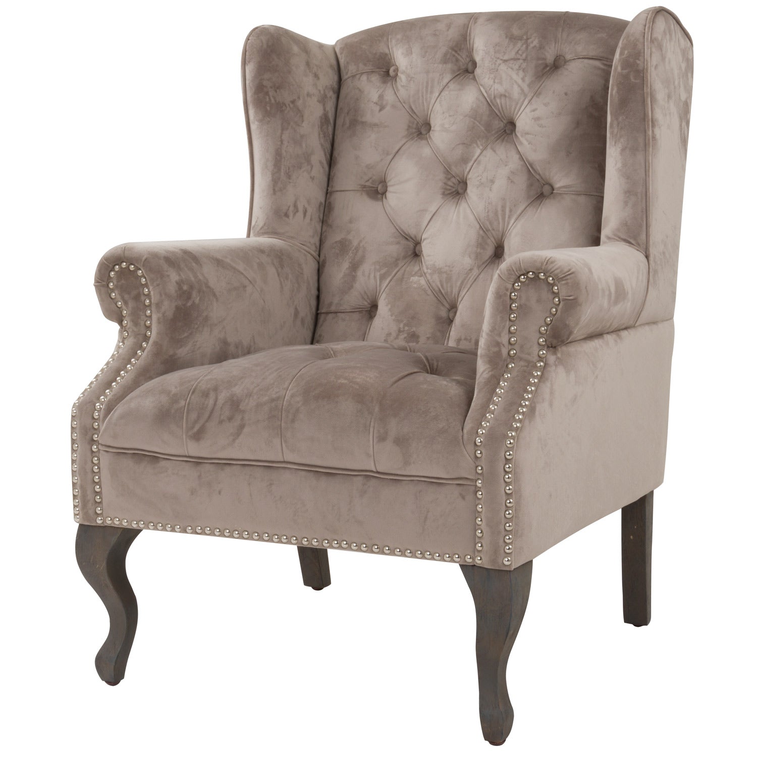 Chelsea Neutral Velvet Buttoned Wing Chair