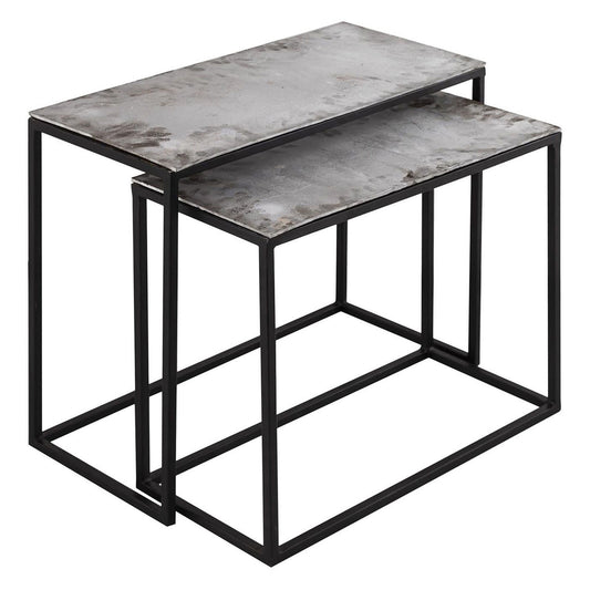Silver Set of Two Industrial Side Tables