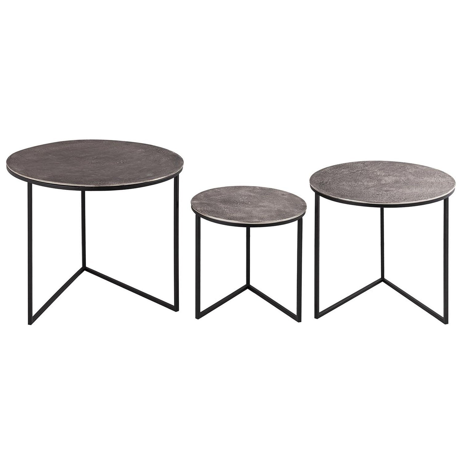 Set of Three Industrial Cast Aluminium Round Tables