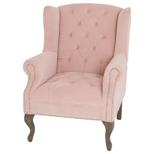 Blush Pink Velvet Buttoned Wing Back Chair