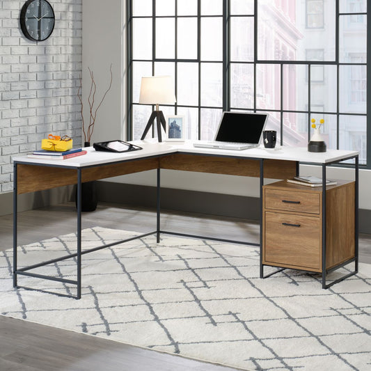 Industrial L-Shaped Home office desk with white accents