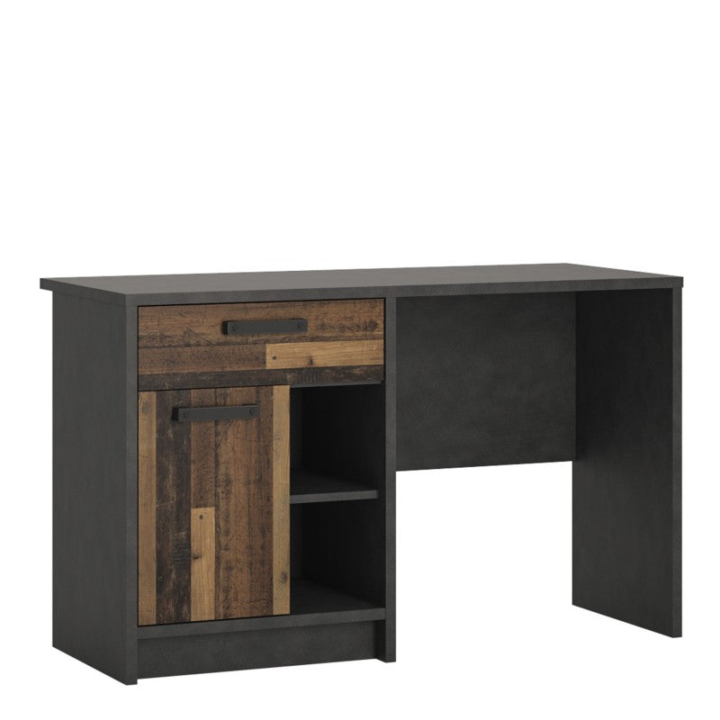 Brooklyn Industrial Desk with 1 Door and 1 Drawer in Walnut and Dark Matera Grey