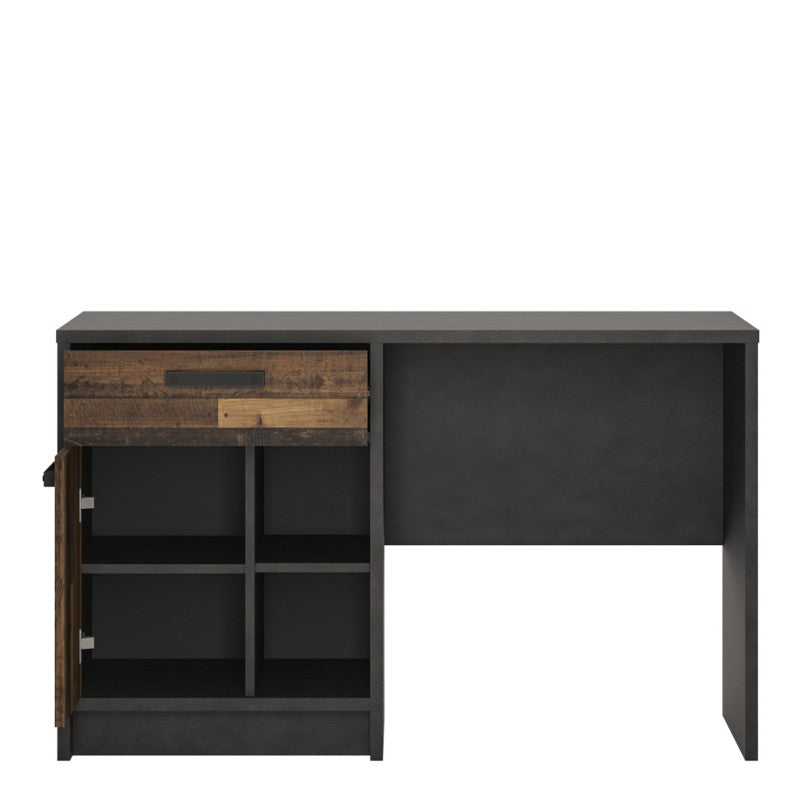 Brooklyn Industrial Desk with 1 Door and 1 Drawer in Walnut and Dark Matera Grey