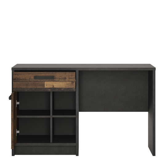 Brooklyn Industrial Desk with 1 Door and 1 Drawer in Walnut and Dark Matera Grey