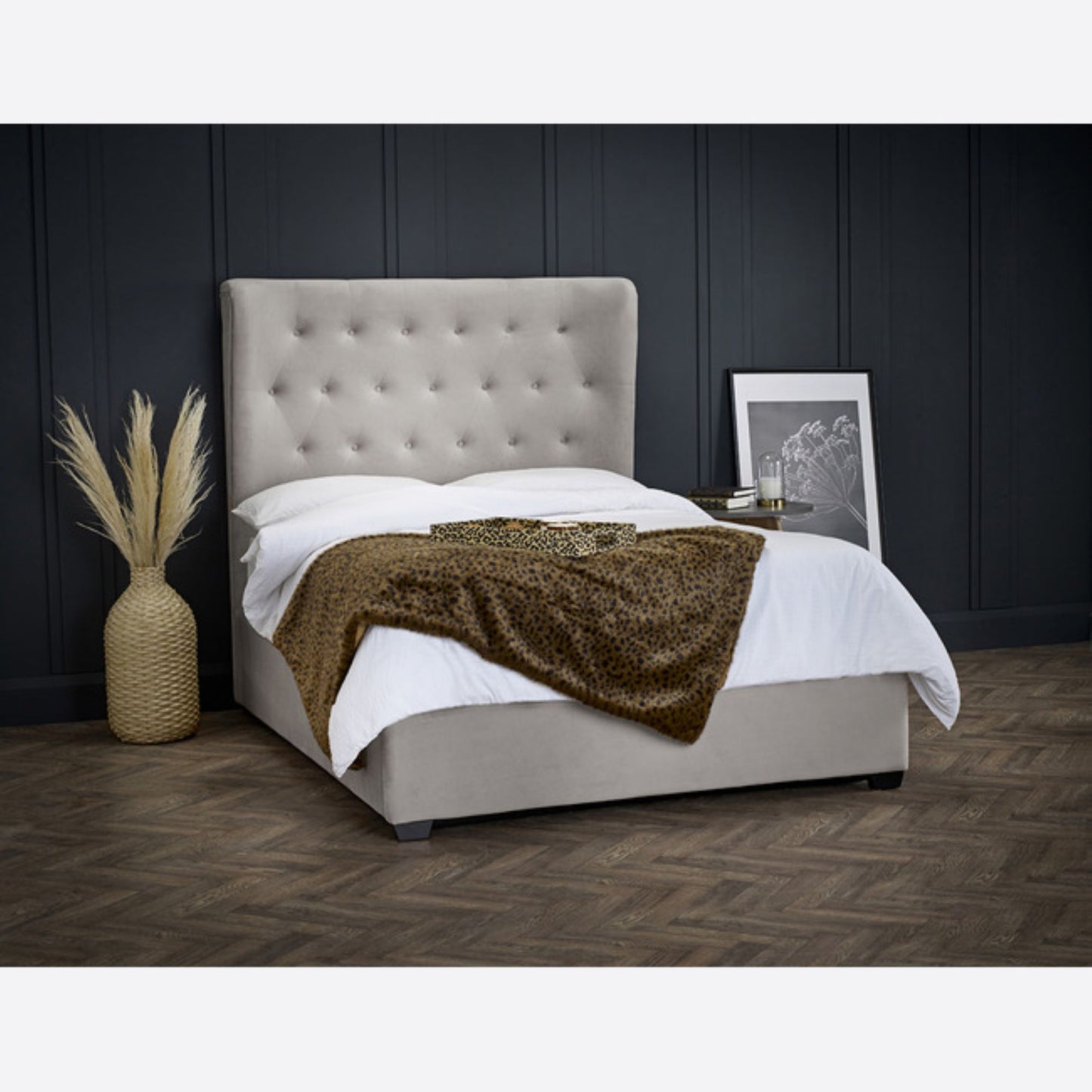 Double Ottoman Bed with Buttoned Headboard - Cappuccino