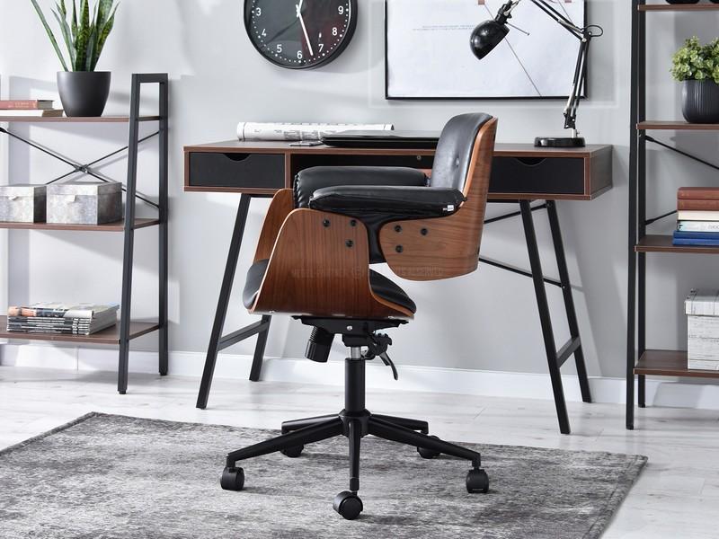 Retro Swivel Chair Modern Office Chair in bent wood and black faux leather