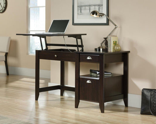 Ergonomic sit/stand office home desk in Jamocha wood finish